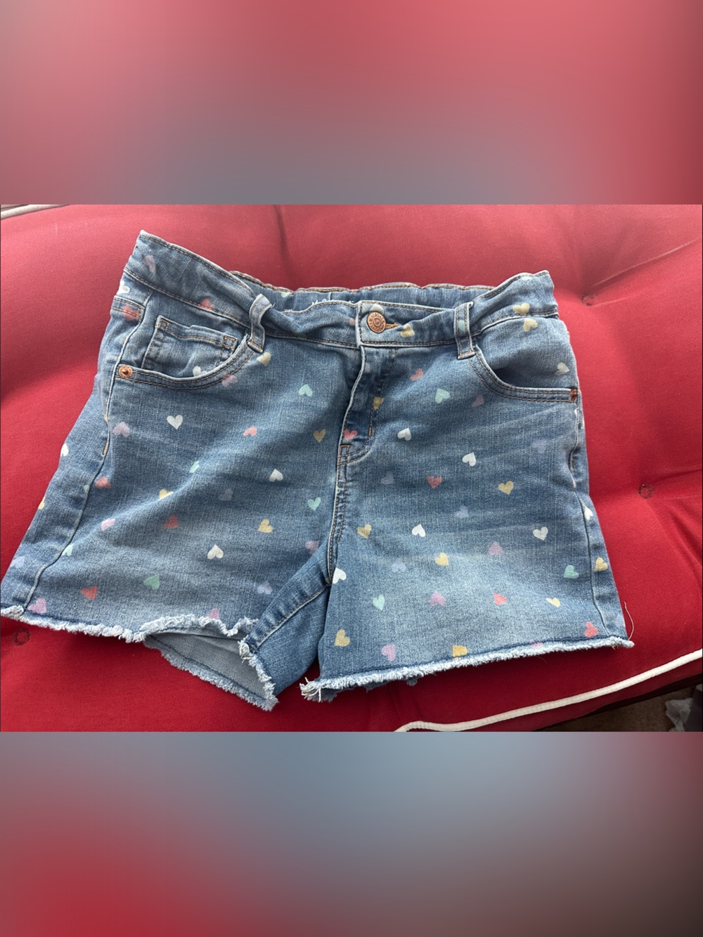 Jack by BB Dakota Girls' Denim Shorts with Multicolor Heart Print